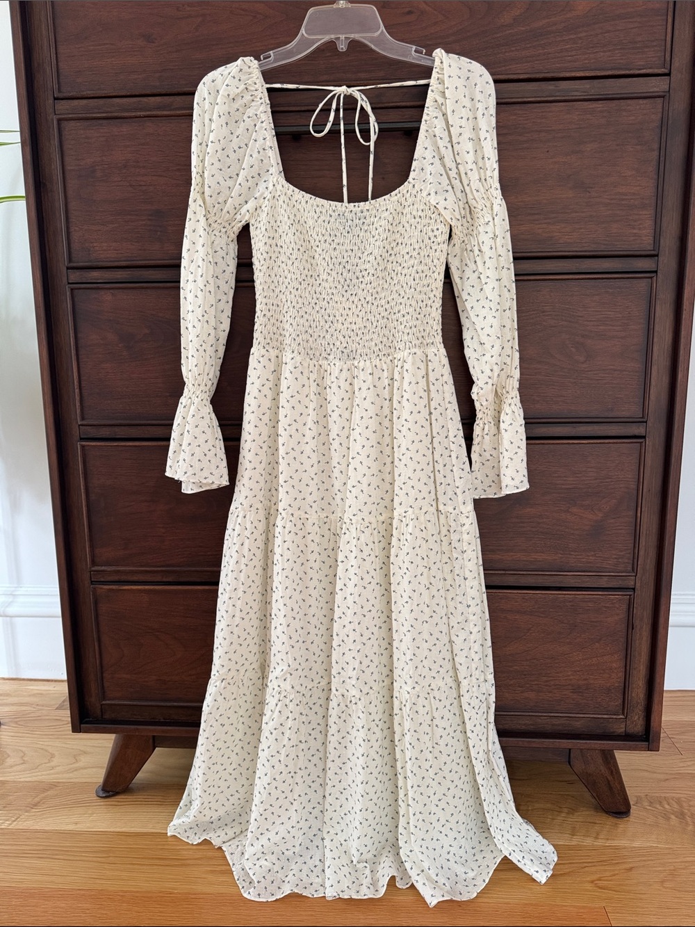 Lucy Paris Cream Floral Smocked Maxi Dress,XS